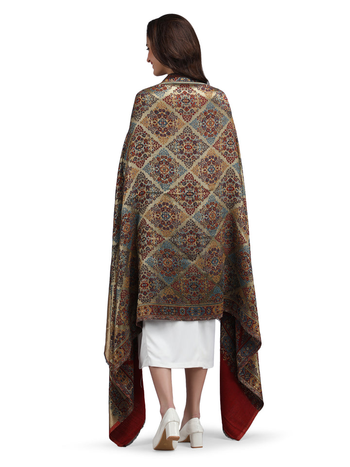 Red Noor Zari 100% Fine Wool Reversible Shawl - 141