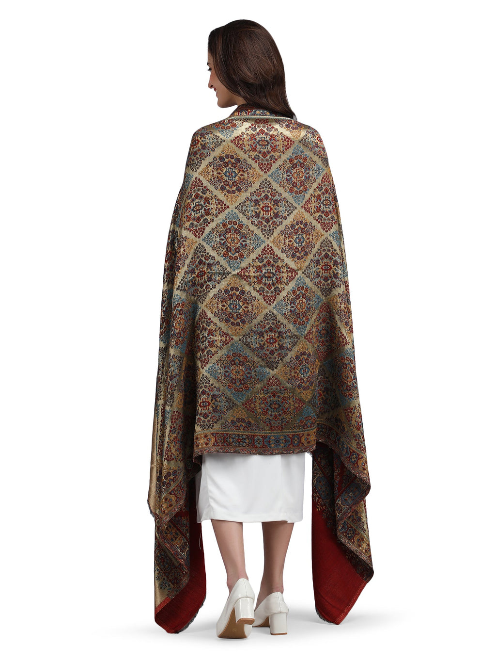 Red Noor Zari 100% Fine Wool Reversible Shawl - 141