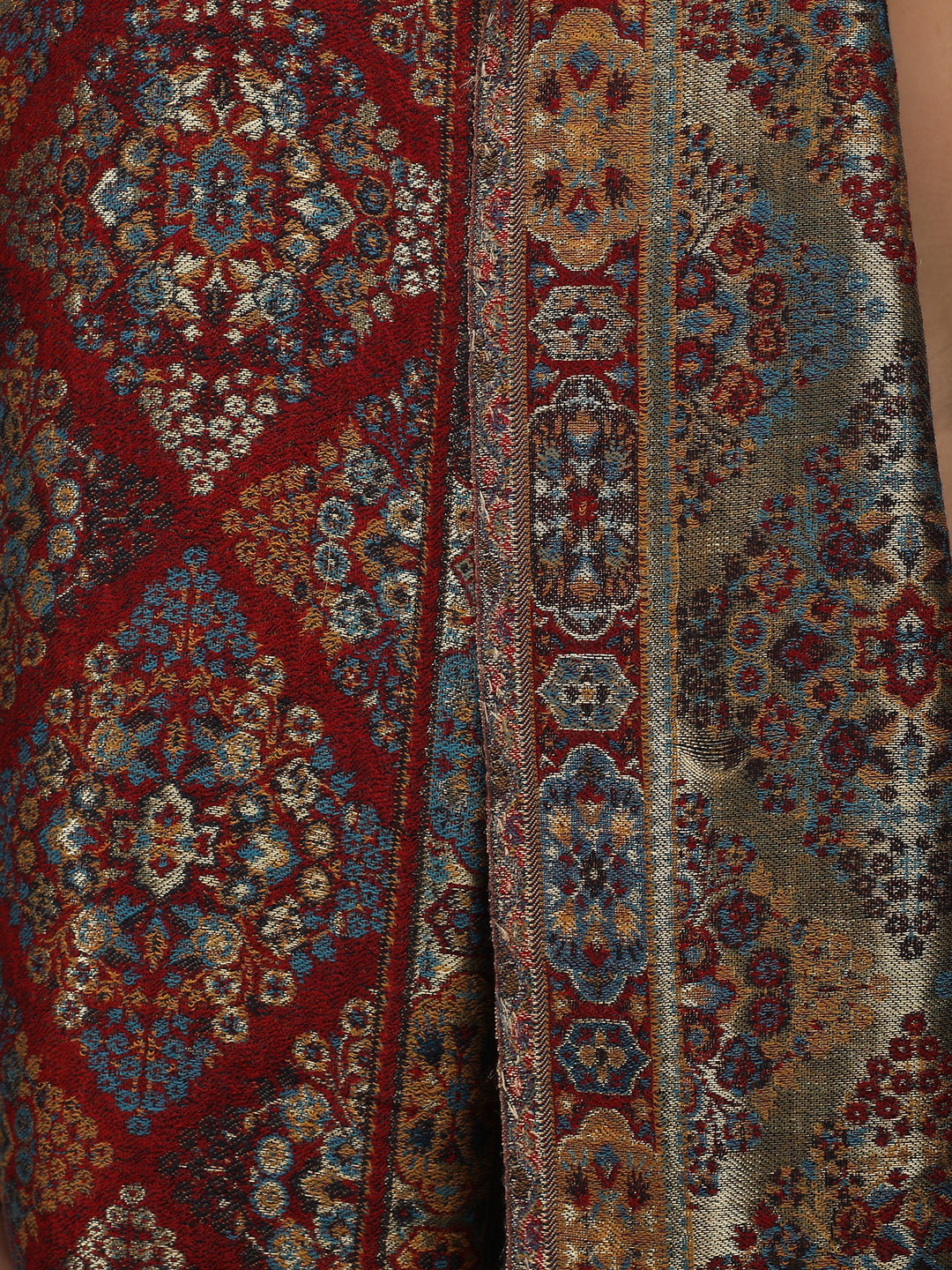 Red Noor Zari 100% Fine Wool Reversible Shawl - 141