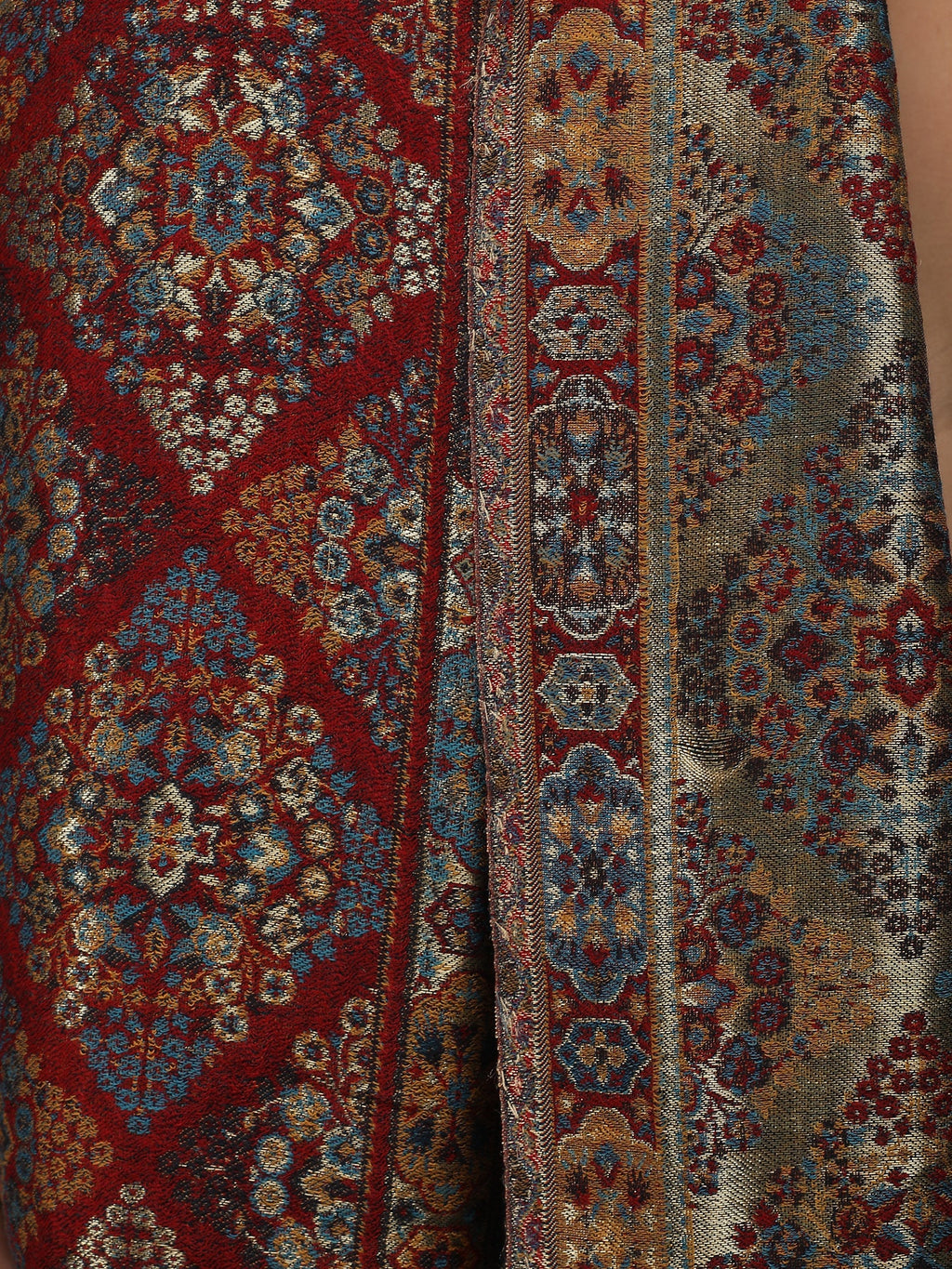 Red Noor Zari 100% Fine Wool Reversible Shawl - 141