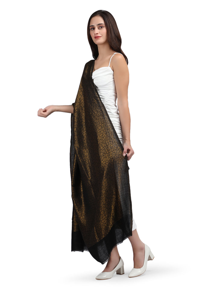Black Animal Zari Reversible 100% Fine Wool Shawl - 142