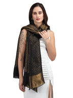 Black Animal Zari Reversible 100% Fine Wool Shawl - 142