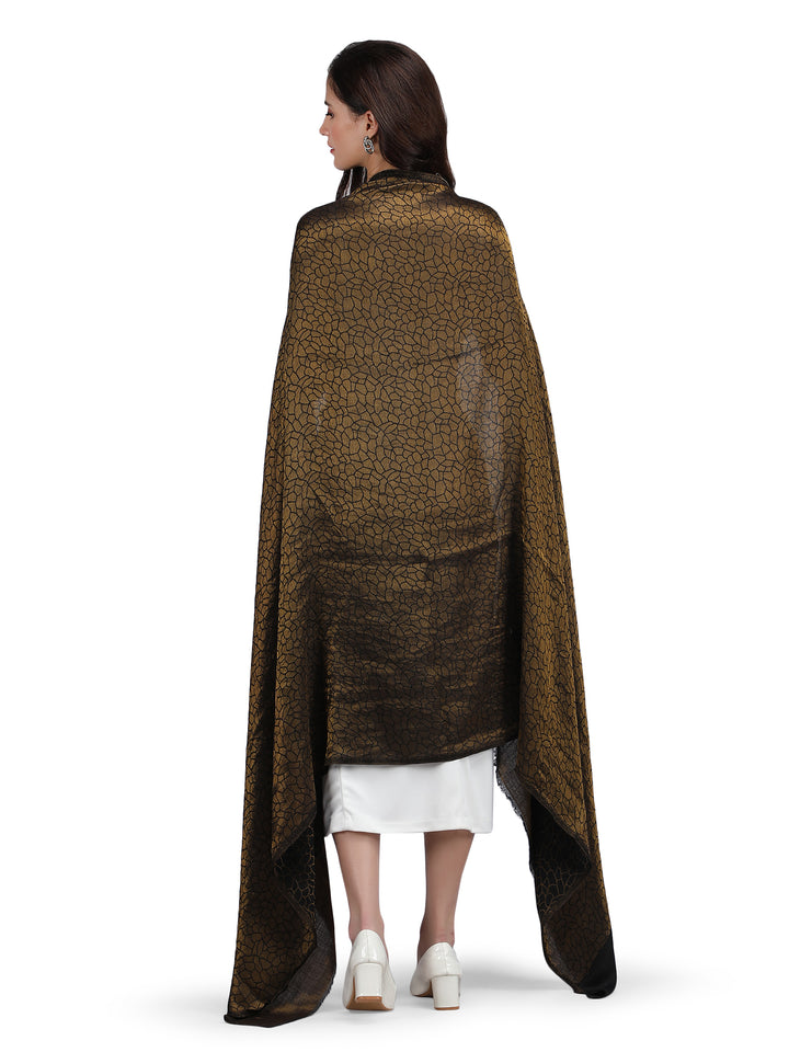 Black Animal Zari Reversible 100% Fine Wool Shawl - 142