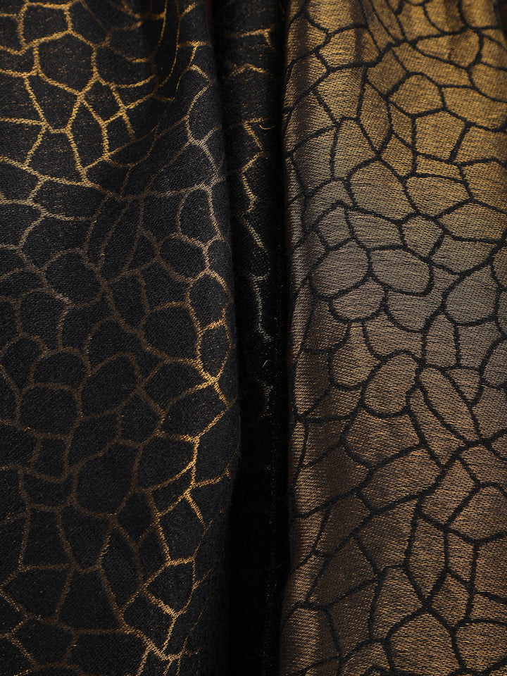 Black Animal Zari Reversible 100% Fine Wool Shawl - 142