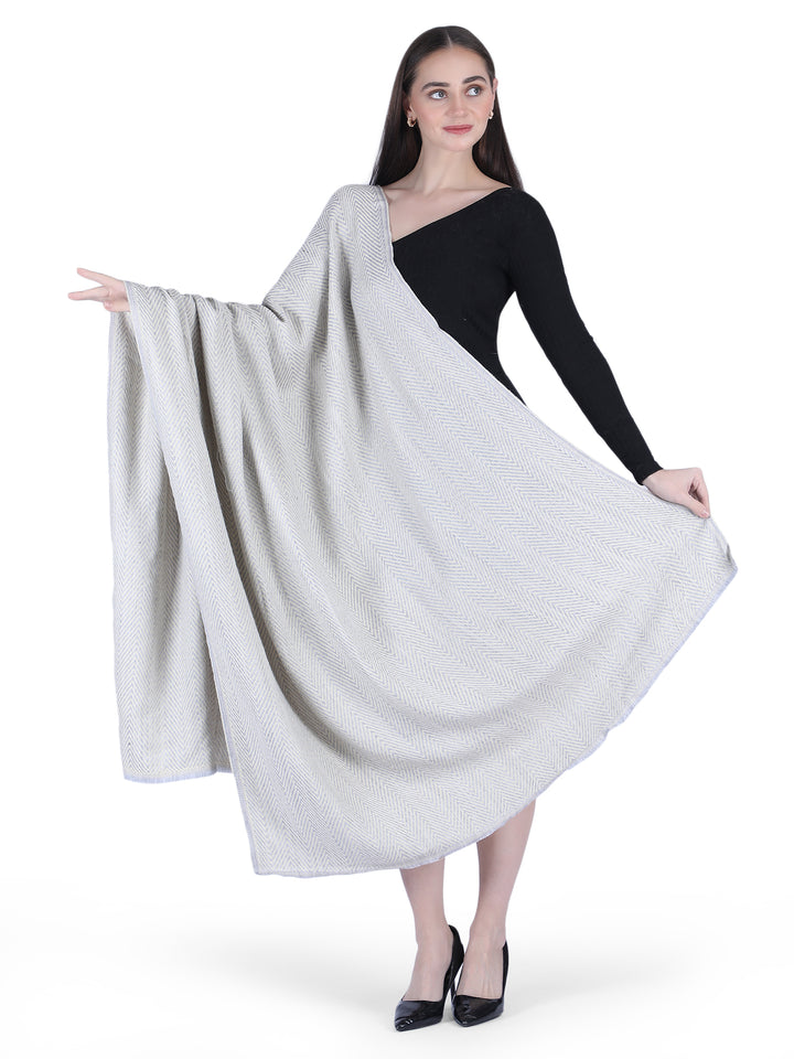 Him/Her Herringbone Mix Wool Stole - Cream- 120