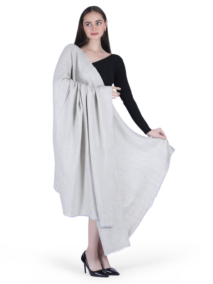 Him/Her Herringbone Mix Wool Stole - Cream- 120