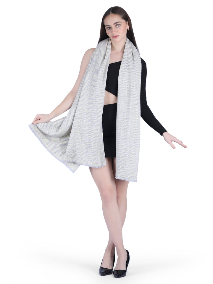 Him/Her Herringbone Mix Wool Stole - Cream- 120