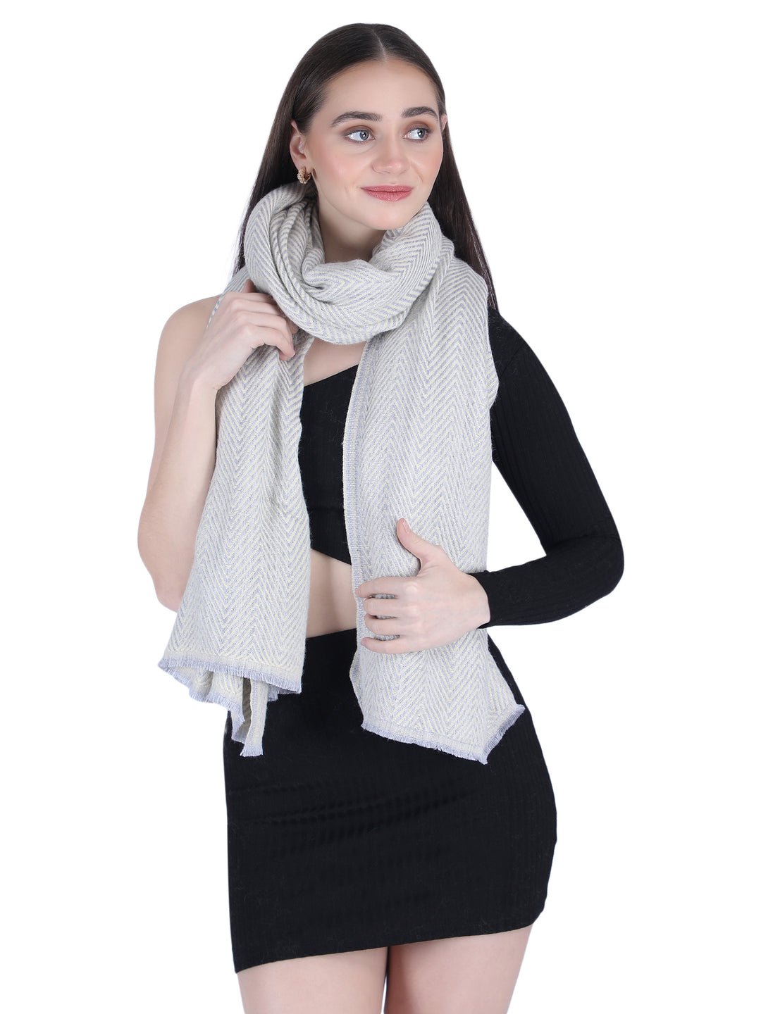 Him/Her Herringbone Mix Wool Stole - Cream- 120