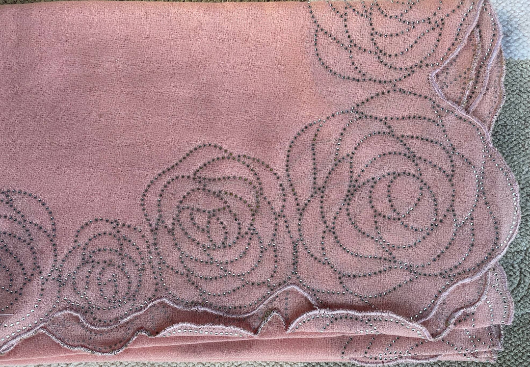 Pink Crystal Rose Border 100% Fine Wool Stole - 133