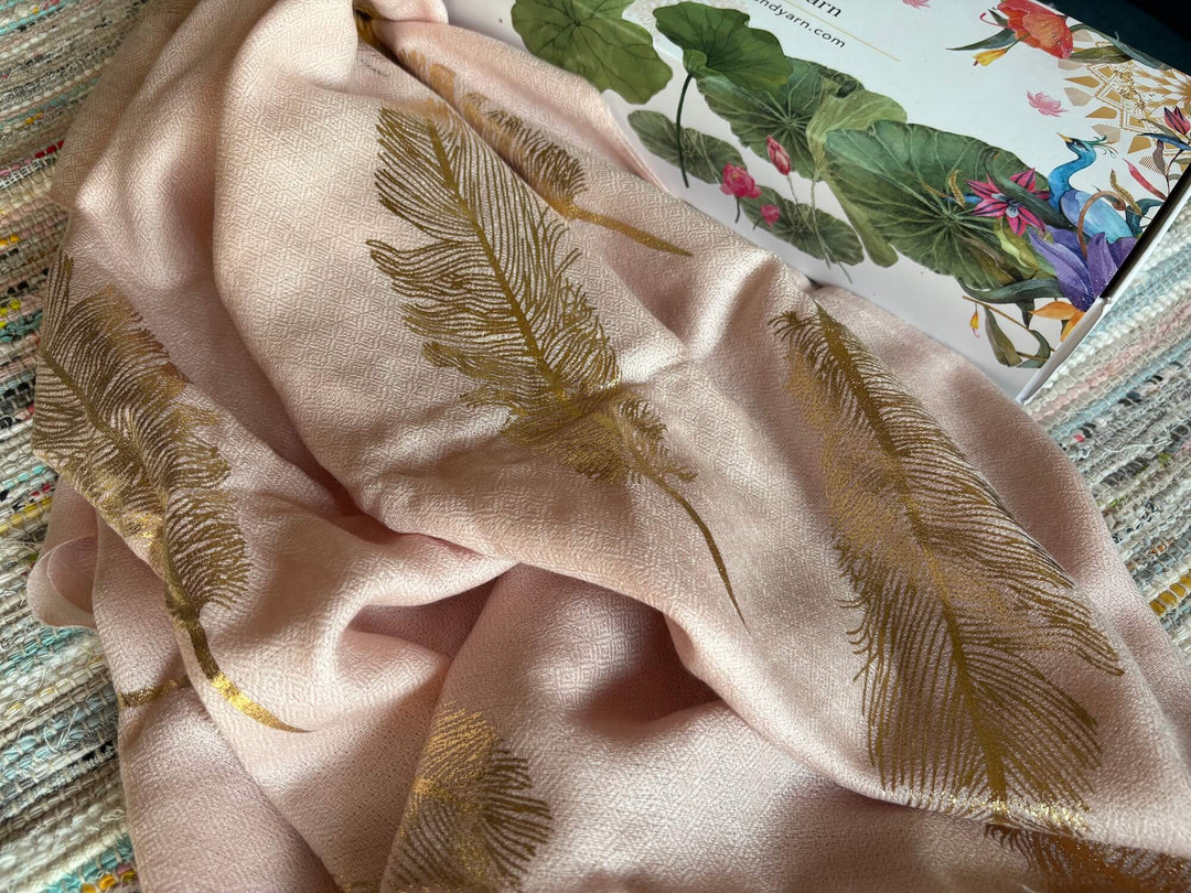 Foil Feather 100% Fine Wool Stole - Pink