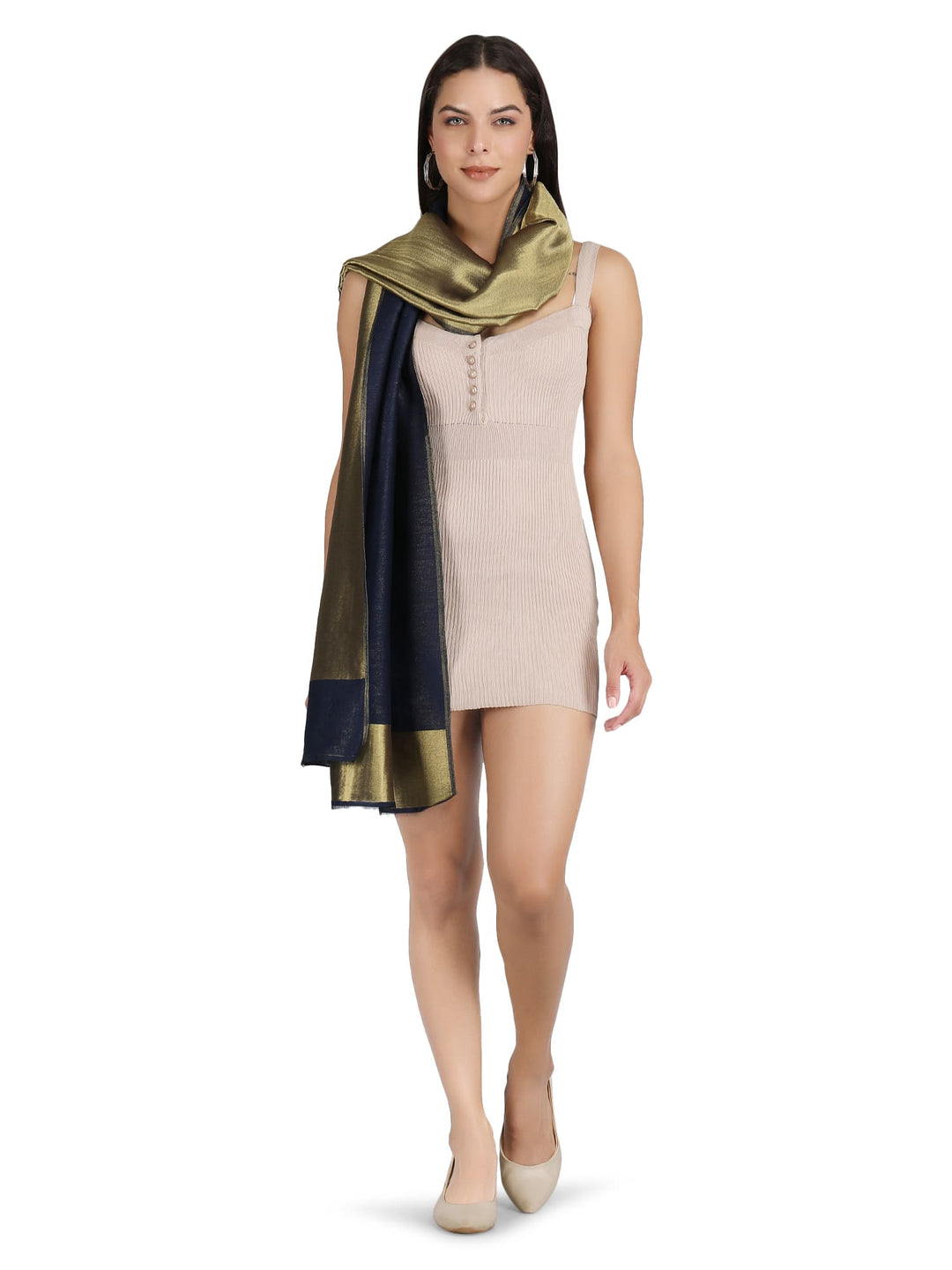 Him/Her Navy Blue Zari Reversible 100% Fine Wool Stole- 181