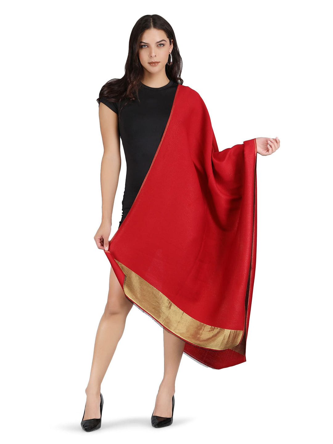 Him/Her Red Zari Reversible 100% Fine Wool Stole- 182