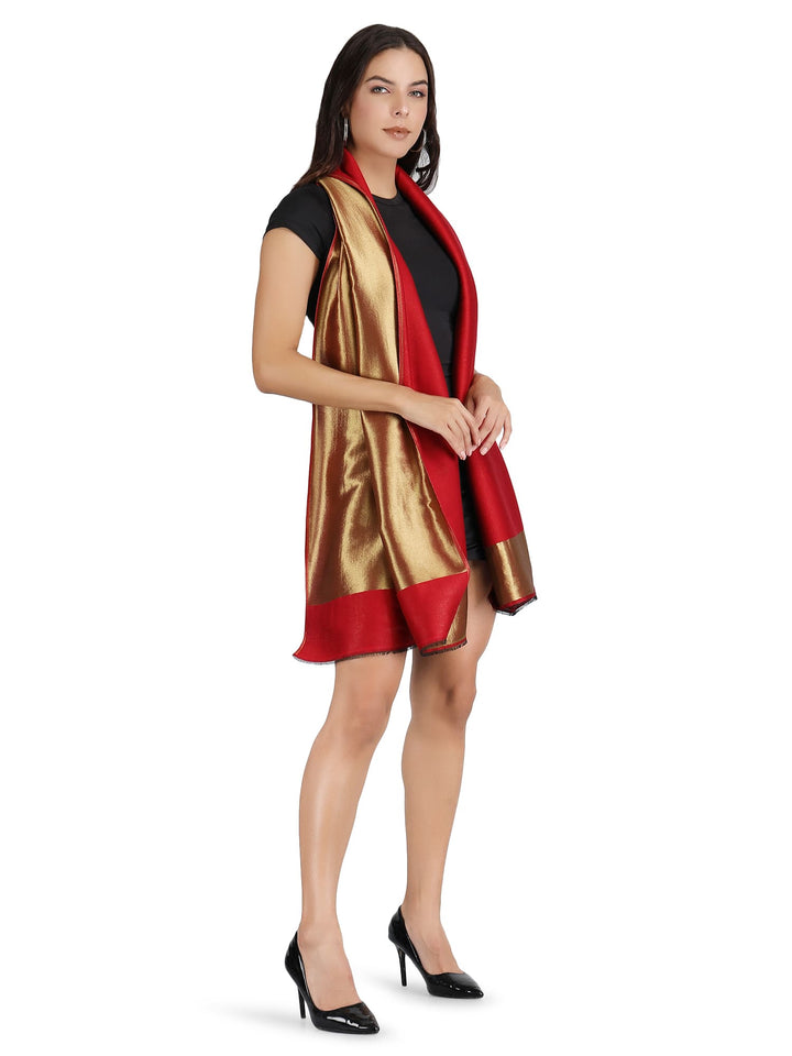 Him/Her Red Zari Reversible 100% Fine Wool Stole- 182