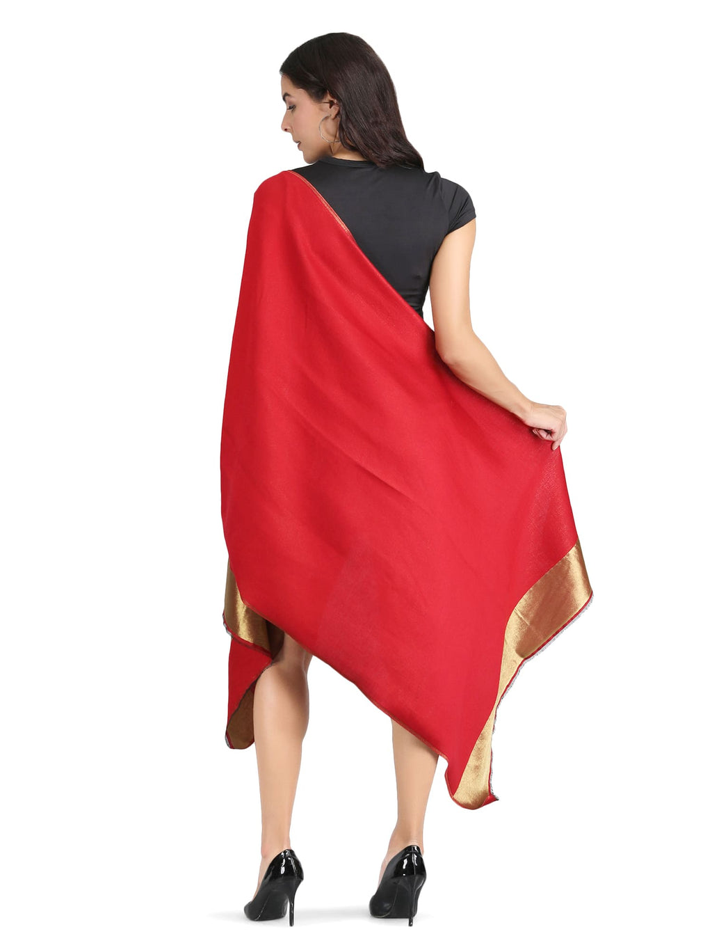 Him/Her Red Zari Reversible 100% Fine Wool Stole- 182