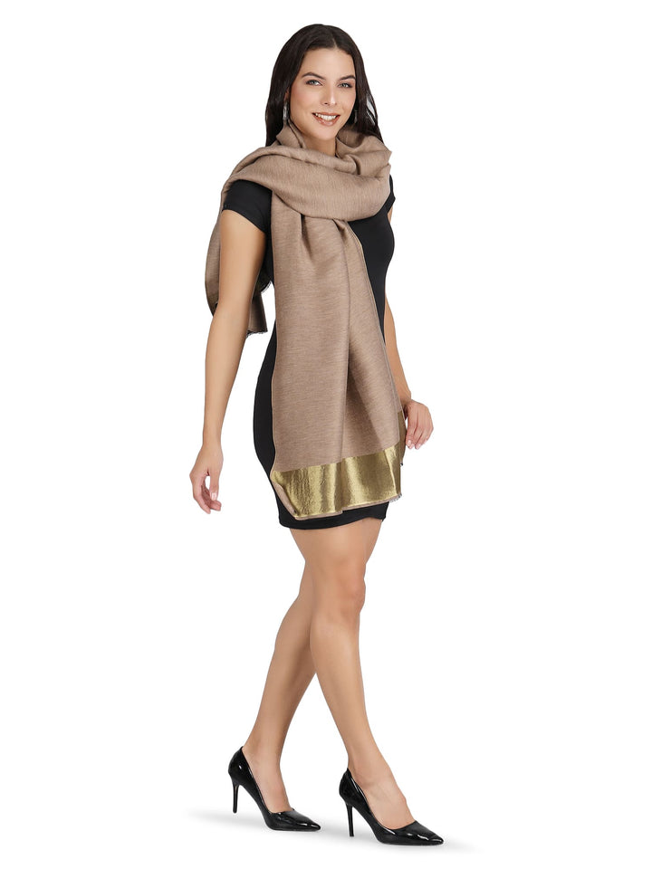 Him/Her Gold Zari Reversible 100% Fine Wool Stole- 183