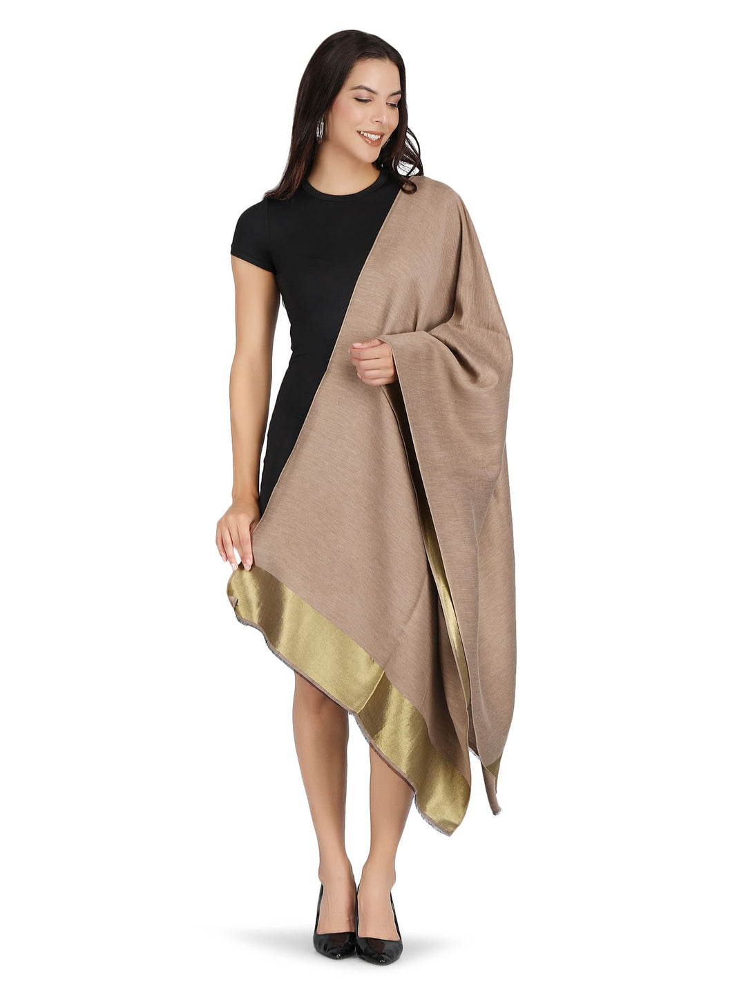 Him/Her Gold Zari Reversible 100% Fine Wool Stole- 183