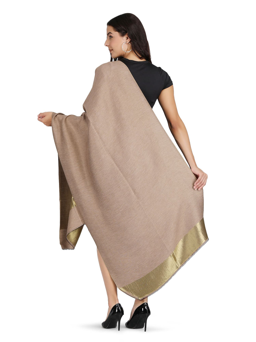 Him/Her Gold Zari Reversible 100% Fine Wool Stole- 183