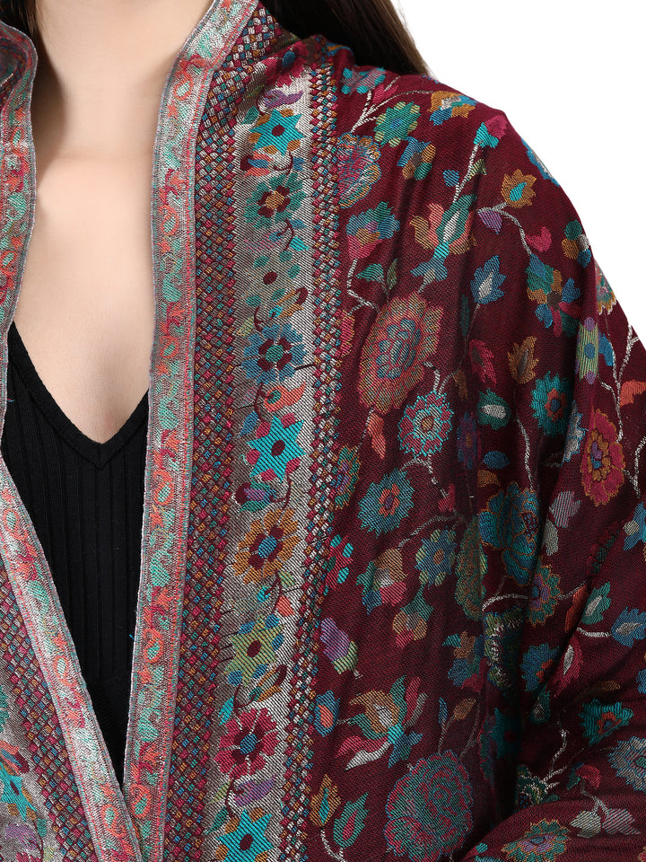 Maroon Kani Zari Acrylic Wool Stole - 186