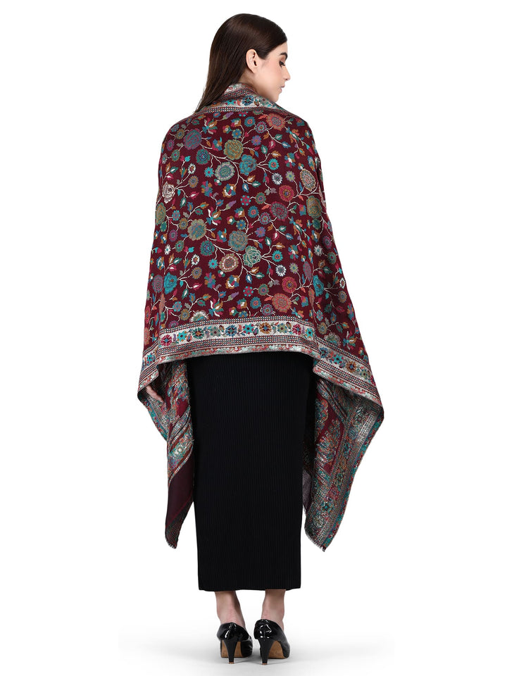 Maroon Kani Zari Acrylic Wool Stole - 186