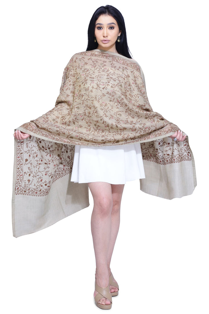 Woven Embroidery Zari 100% Fine Wool Stole -188