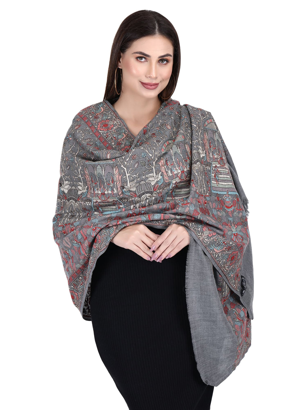 Grey Mughal Grandeur 100% Fine Wool Stole- 194