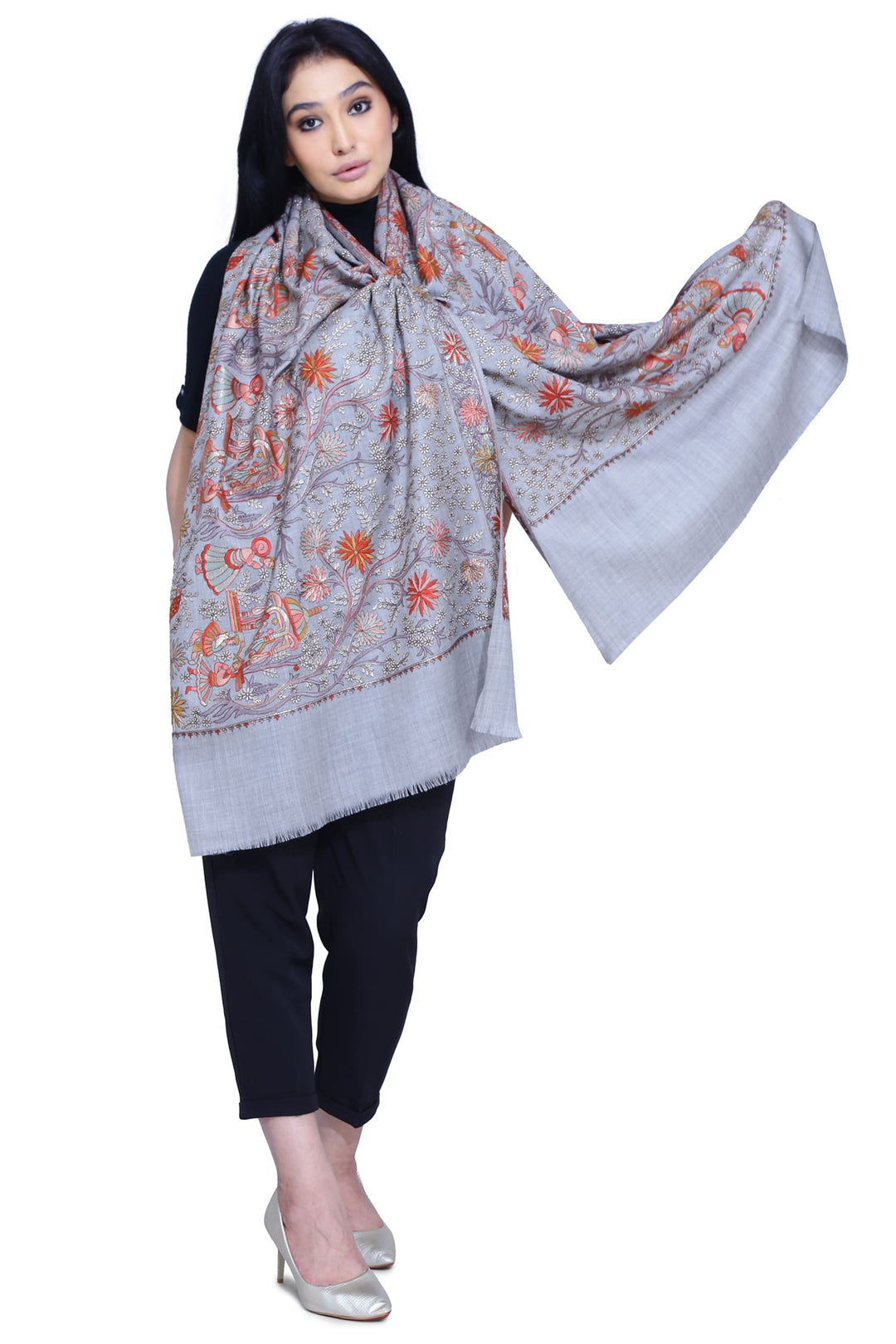 Grey Dandiya Delight 100% Fine Wool stole- 198