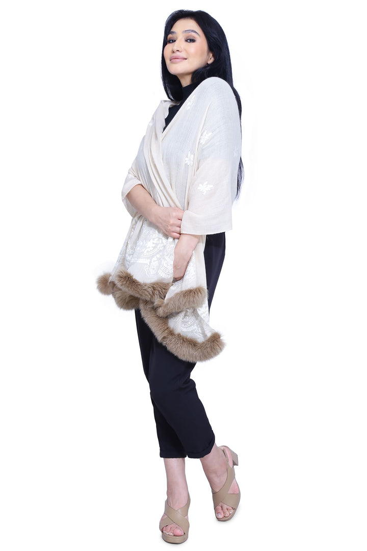 Beige Fur 100% Fine Wool Stole- 202