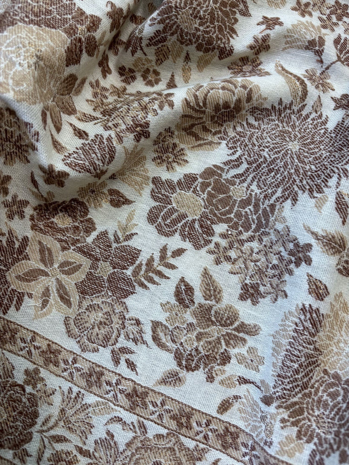 WHITE FLORAL ZARI 100% FINE WOOL STOLE- 215