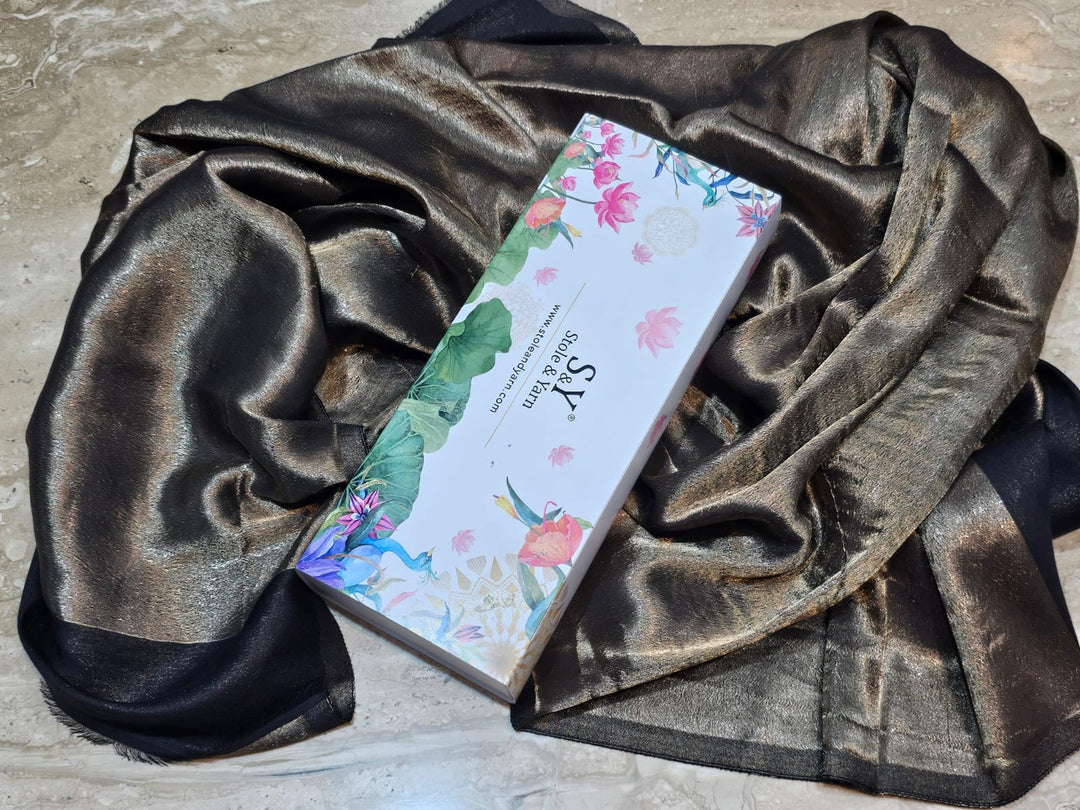 Black (Rose Gold) Zari Reversible 100% Fine Wool Shawl