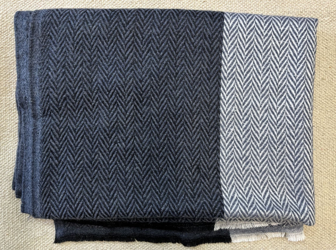 Him/Her Herringbone Mix Wool Unisex Stole- Blue