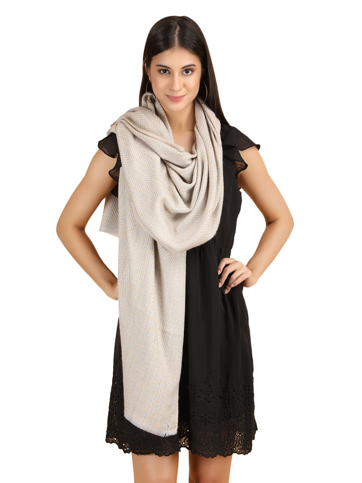 Him/Her Herringbone Mix Wool Unisex Stole- Cream