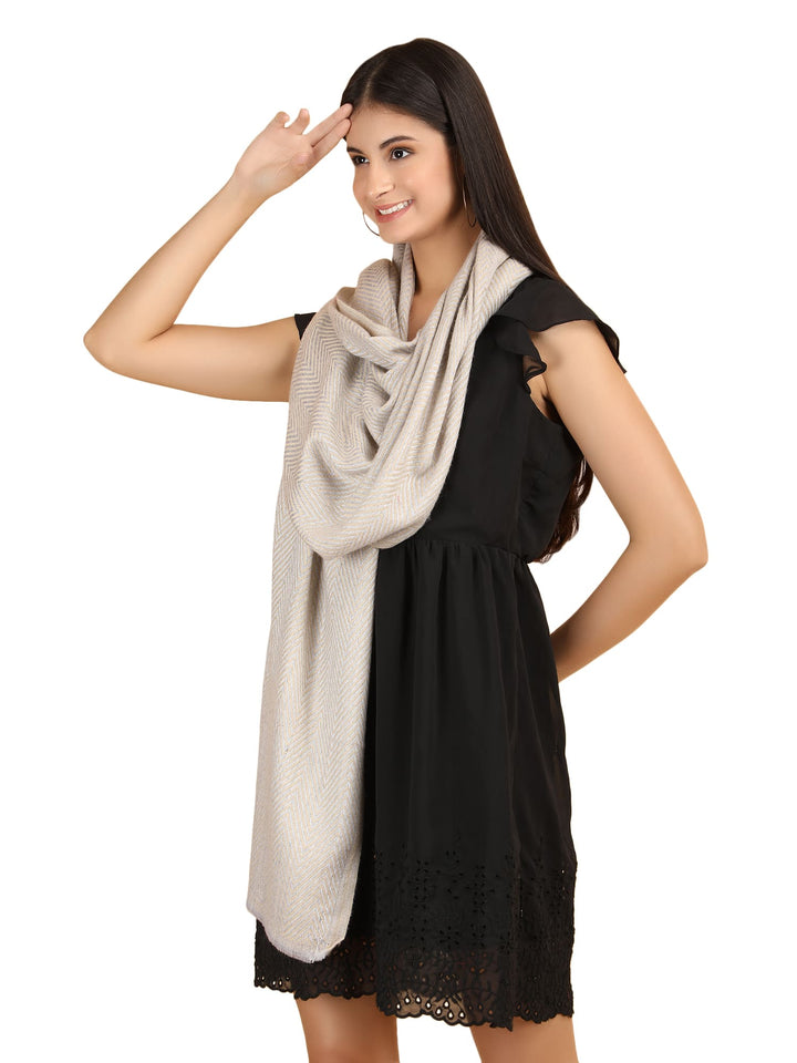 Him/Her Herringbone Mix Wool Unisex Stole- Cream