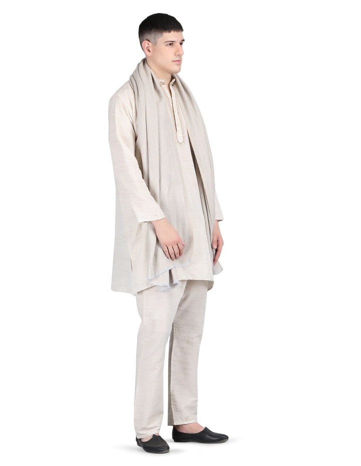 Him/Her Herringbone Mix Wool Unisex Stole- Cream