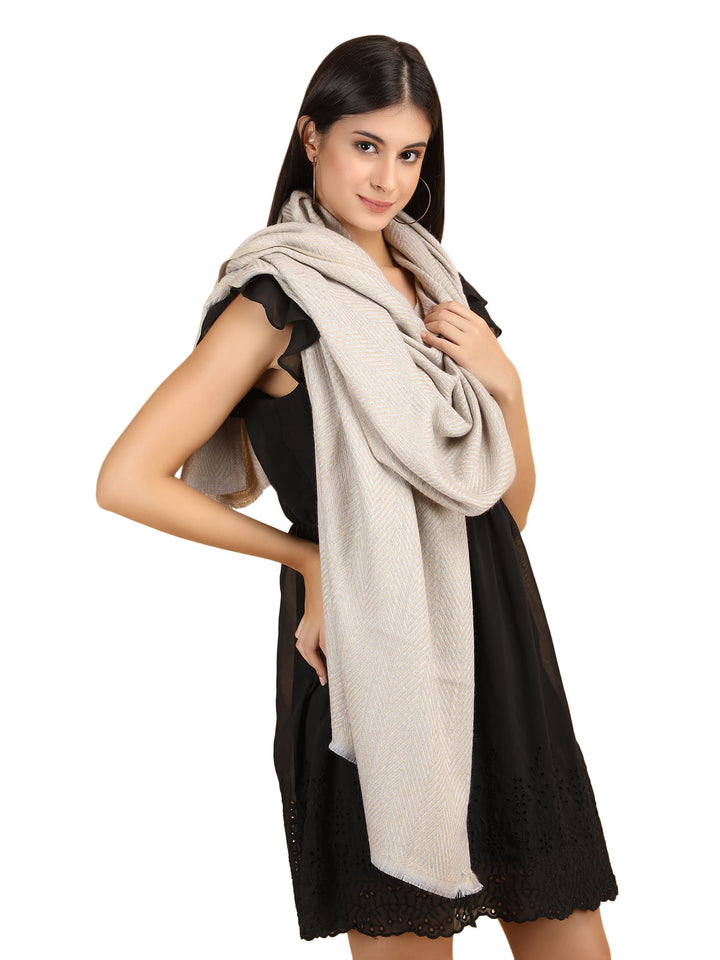 Him/Her Herringbone Mix Wool Unisex Stole- Cream