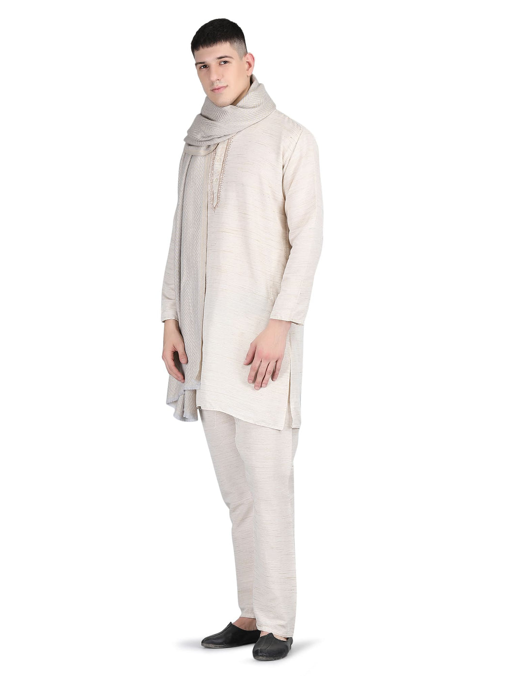 Him/Her Herringbone Mix Wool Unisex Stole- Cream