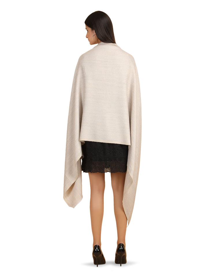 Him/Her Herringbone Mix Wool Unisex Stole- Cream