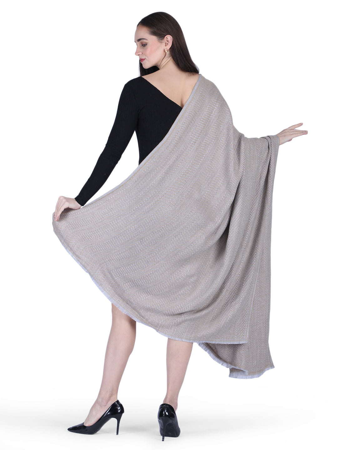 Him/Her Herringbone Mix Wool Stole - Grey-229