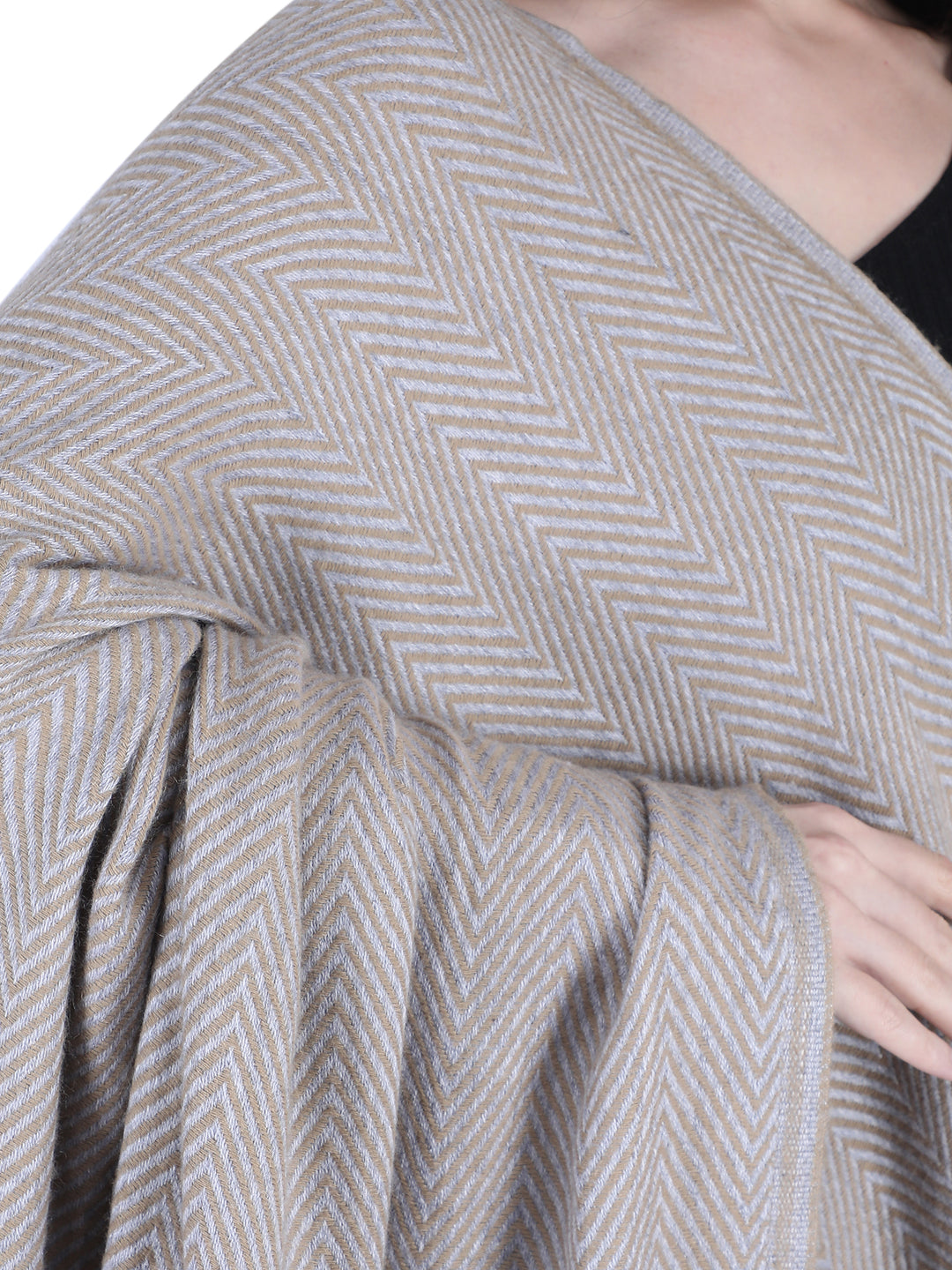 Him/Her Herringbone Mix Wool Stole - Grey-229