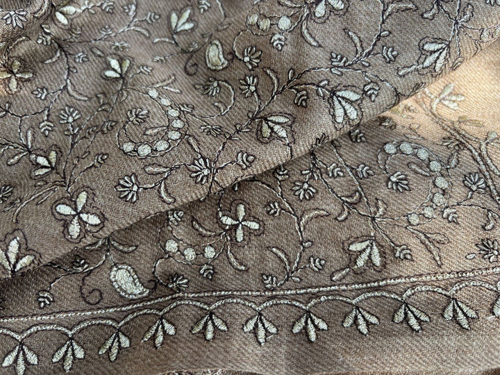 Brown Zari Florals 100% Fine Wool Stole - 233