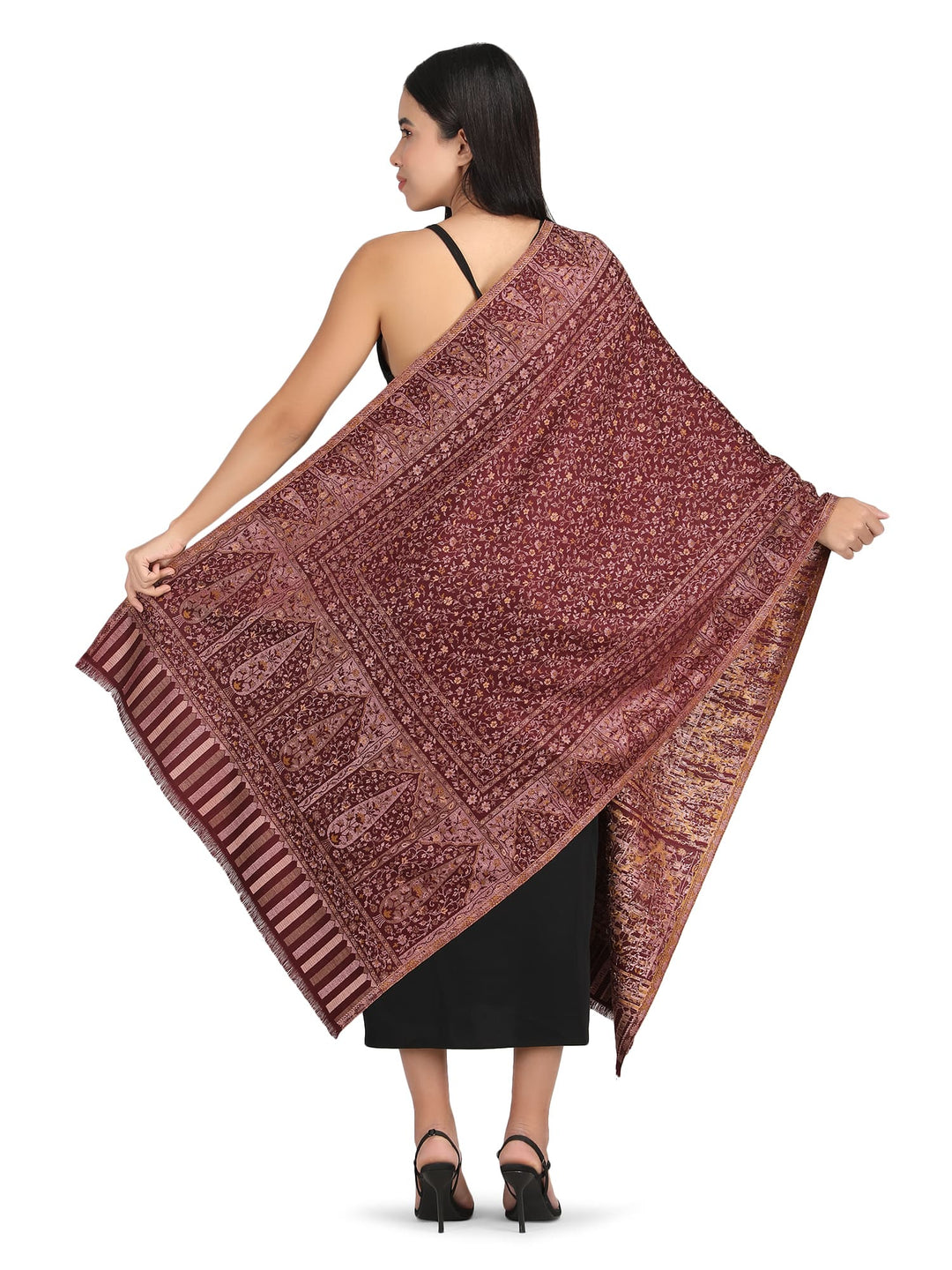 Him/Her Floral Acrylic Wool Stole (small motif) - 239 - Maroon