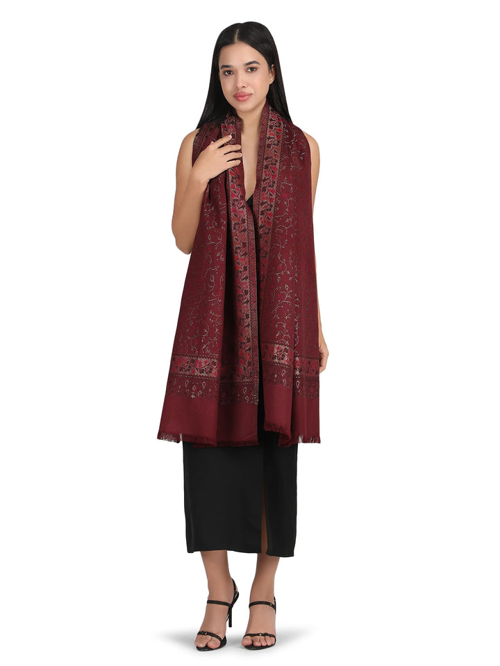 Him/Her Zari Jaali Acrylic Stole - 242 - Maroon