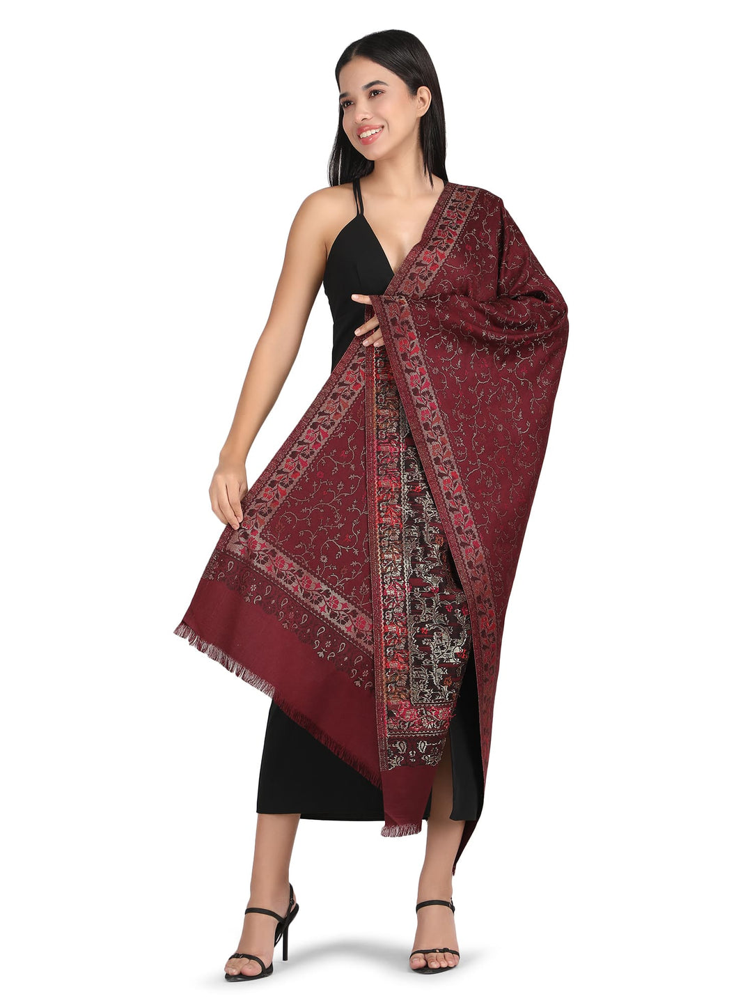 Him/Her Zari Jaali Acrylic Stole - 242 - Maroon