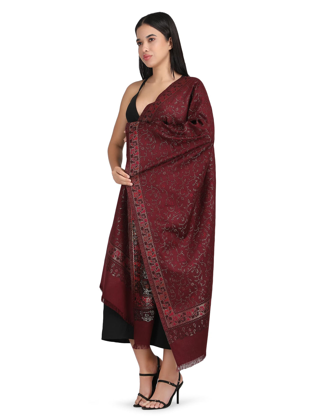 Him/Her Zari Jaali Acrylic Stole - 242 - Maroon