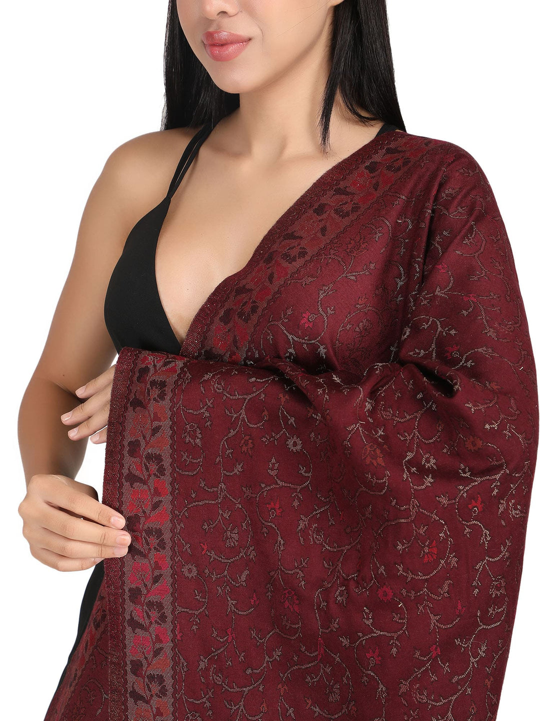 Him/Her Zari Jaali Acrylic Stole - 242 - Maroon