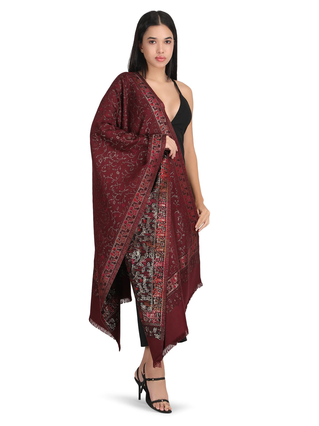 Him/Her Zari Jaali Acrylic Stole - 242 - Maroon