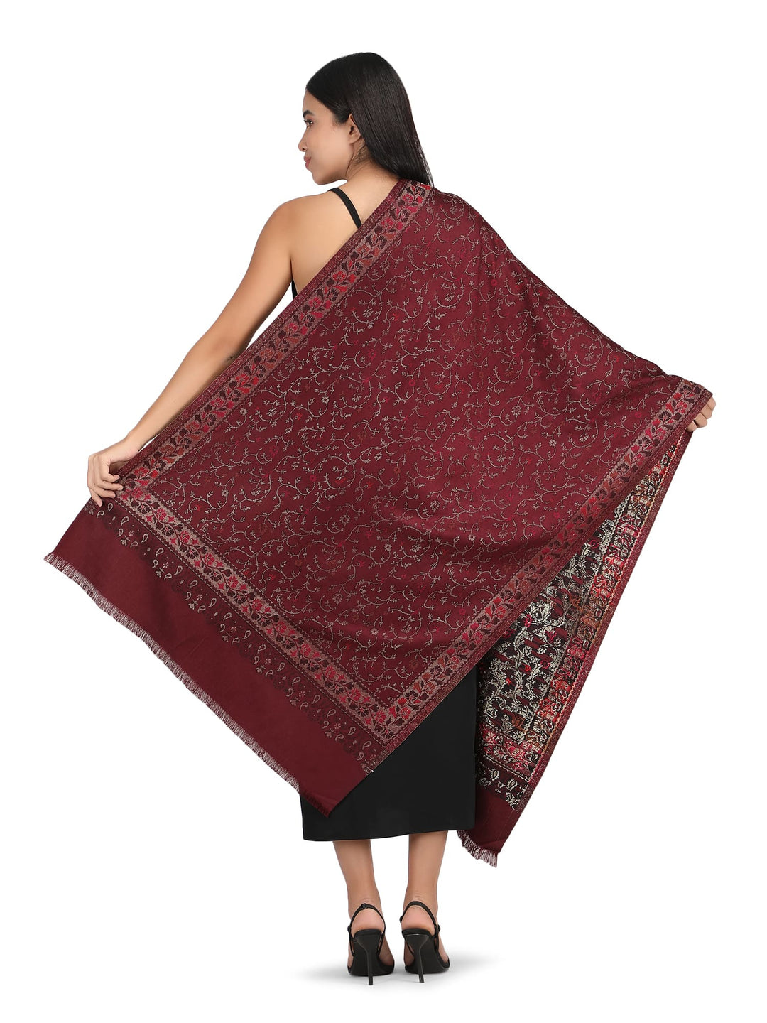 Him/Her Zari Jaali Acrylic Stole - 242 - Maroon