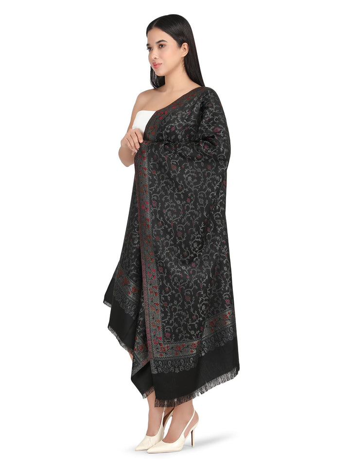 Him/Her Zari Jaali Acrylic Wool Stole- 243 - Black