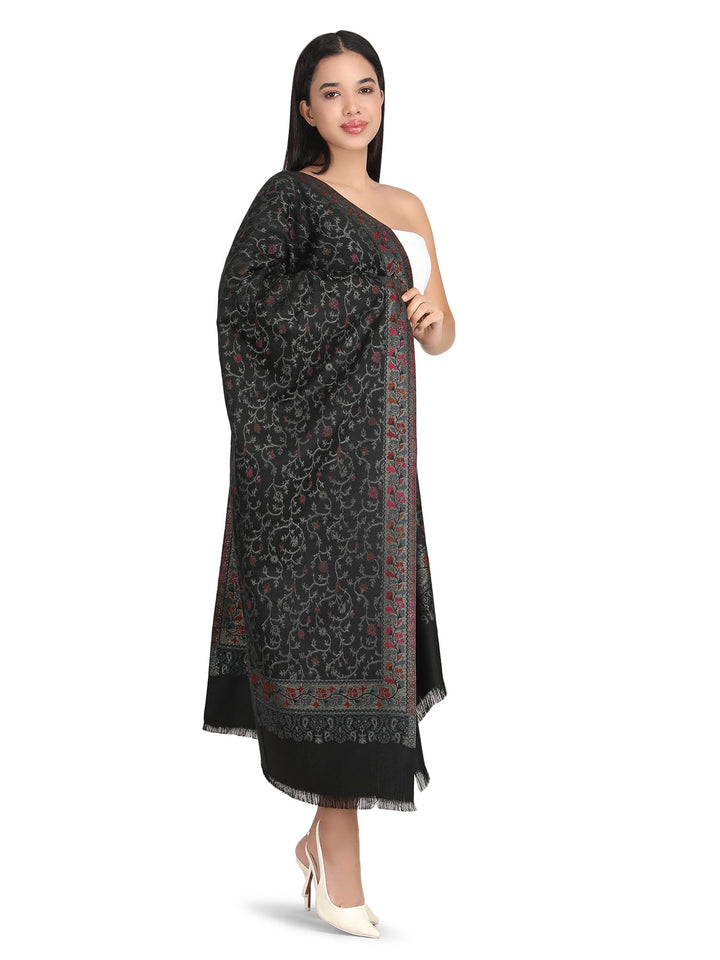 Him/Her Zari Jaali Acrylic Wool Stole- 243 - Black