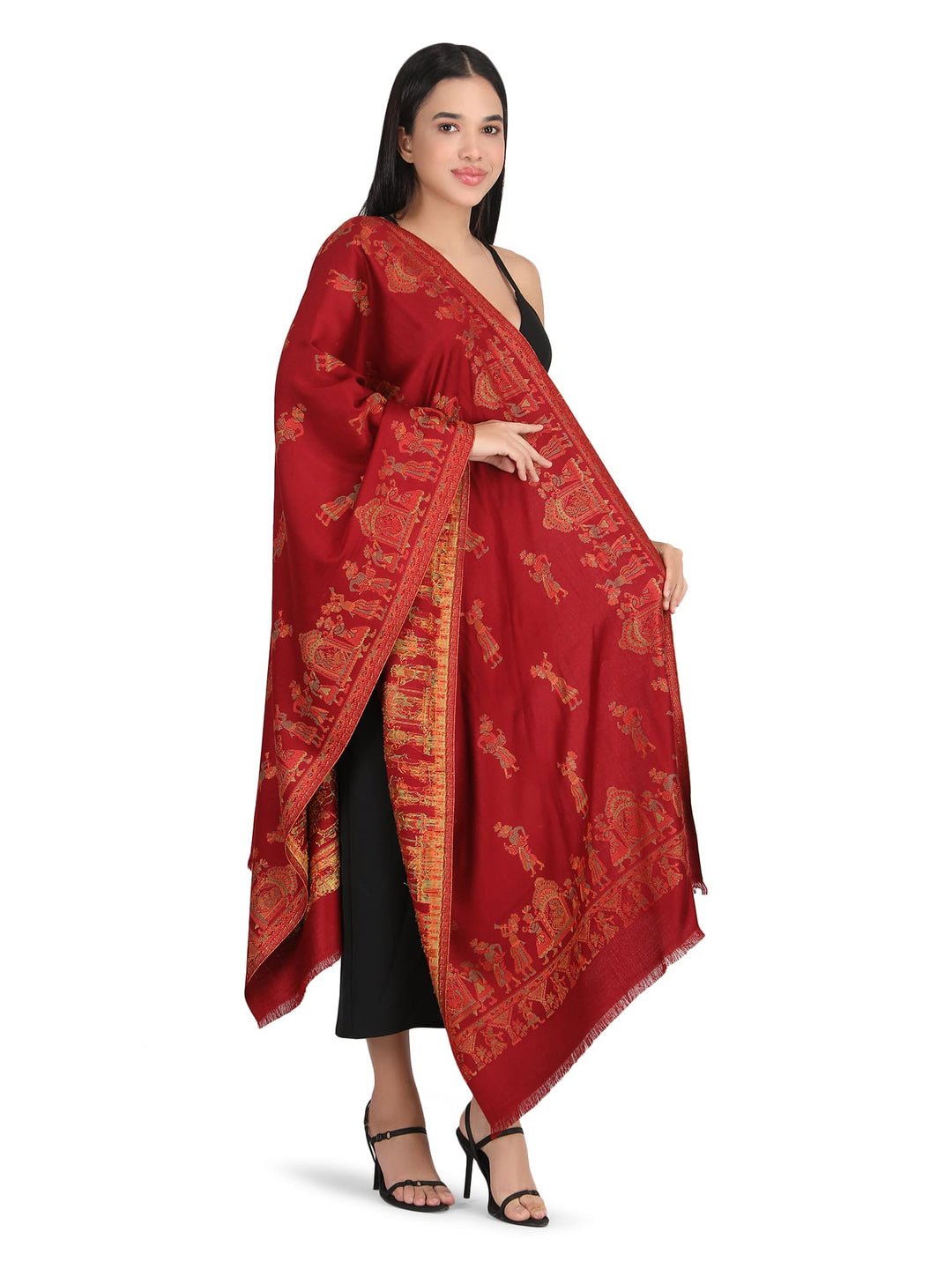 Him/Her Figurative Acrylic Wool Stole - 244- Red