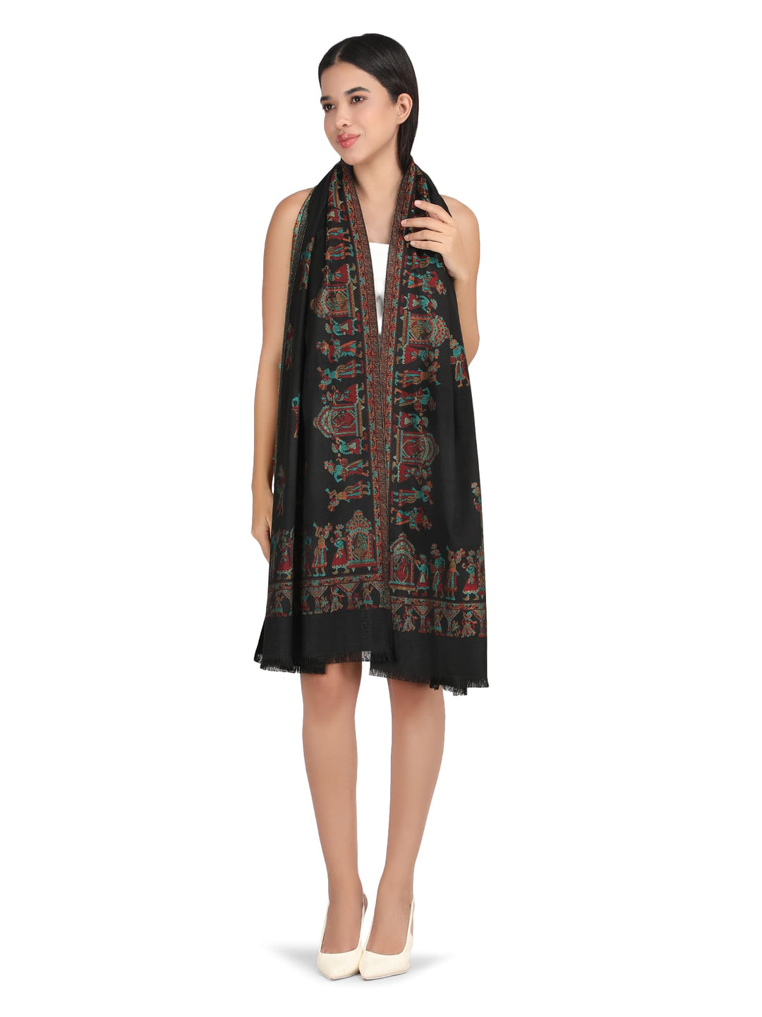 Him/Her Figurative Acrylic Wool Stoles- 246 (Black)